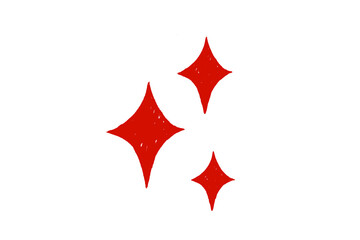 Three red sparkle shapes hand-drawn, isolated on transparent background