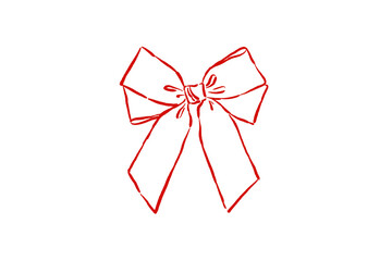 Red hand-drawn bow illustration isolated on transparent background