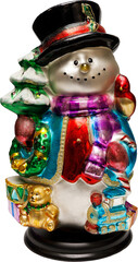 Vintage snowman ornament on a clear background