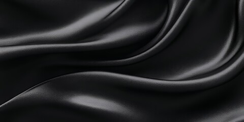Fototapeta premium Elegant Luxurious Silk Drapery with Smooth Black Cloth Texture and Rich Waves for Fashion Background