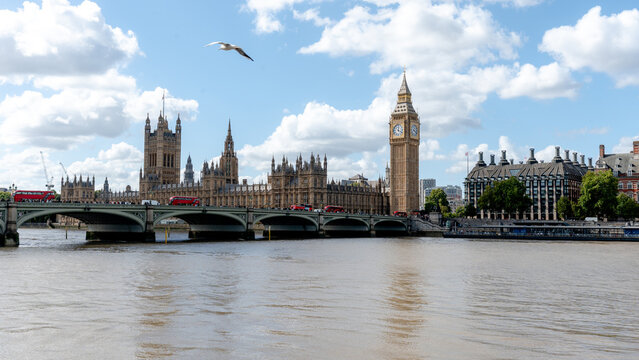 Iconic view of Big Ben and Westminster Bridge in London