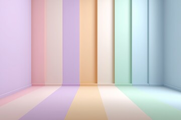 Colorful pastel room with vertical and floor stripes in soft tones