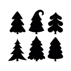 Fototapeta premium Tree Silhouette Icon Set Black Vector Collection.