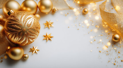 Gold ornament bauble ribbon star confetti luxury holiday decor elegant festive table setting