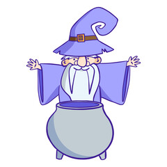 Wizard with cauldron illustration