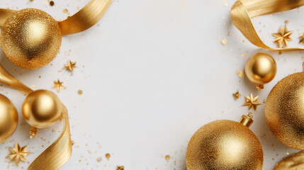 Gold ornament gold bauble ribbon confetti star decoration holiday background