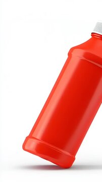 Red Plastic Bottle with White Cap on White Background.