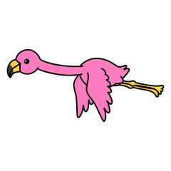 Cartoon Illustration of a Flamingo Flying