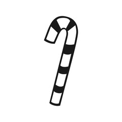 Minimalist Striped Candy Cane Icon - Black and White Outline Vector