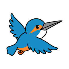 Cartoon Illustration of a Kingfisher Bird Flying