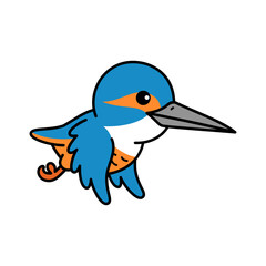 Cartoon Illustration of a Kingfisher Bird Flying