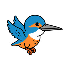 Cartoon Illustration of a Kingfisher Bird Flying