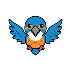 Cartoon Illustration of a Kingfisher Bird with Open Wings