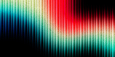 Abstract vertical stripes of red teal and yellow light with black background