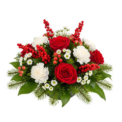 Elegant red and white floral arrangement with greenery isolated on transparent background