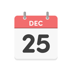 12月25日･DEC 25の日めくりカレンダーのアイコン - クリスマスの当日の英語の暦のイラスト