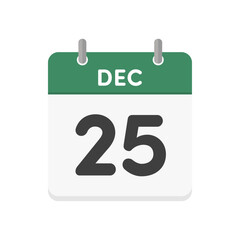 12月25日･DEC 25の日めくりカレンダーのアイコン - クリスマスの当日の英語の暦のイラスト