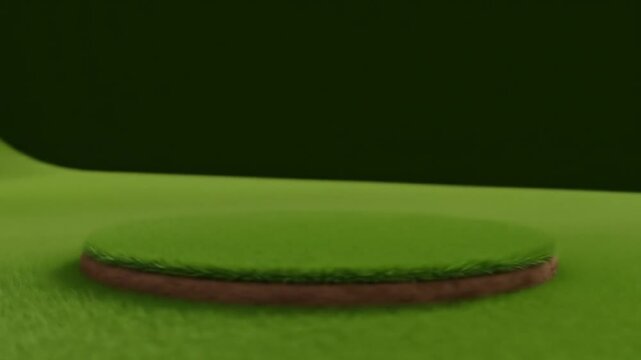 Green grass podium animation for product showcase, 3d rendering with grass field background, and