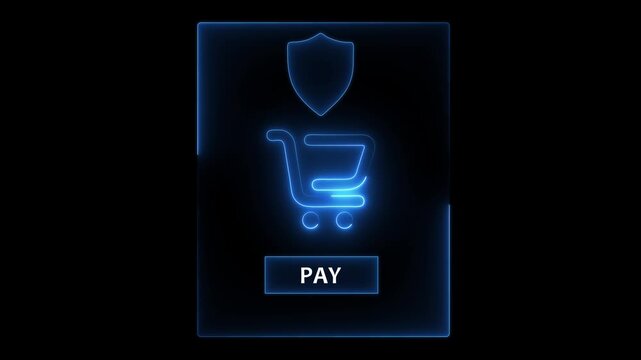 Mobile payment security concept on the transparent background. with secure checkout icon and green pay button during online shopping, Motion graphics of shopping pay concept.