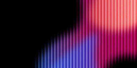 Abstract vertical ribbed texture with vibrant neon pink and blue light gradient