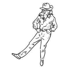 Cowgirl dancing hand drawn