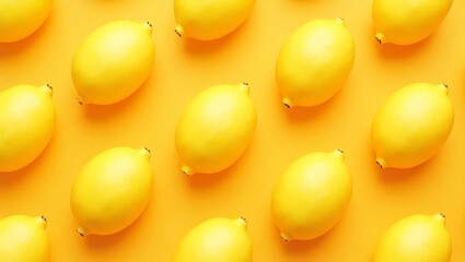 Bright yellow lemons arranged in a repeating pattern on a vibrant orange background