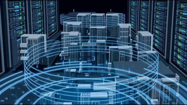 cloud computing illustration, data center communications with other servers