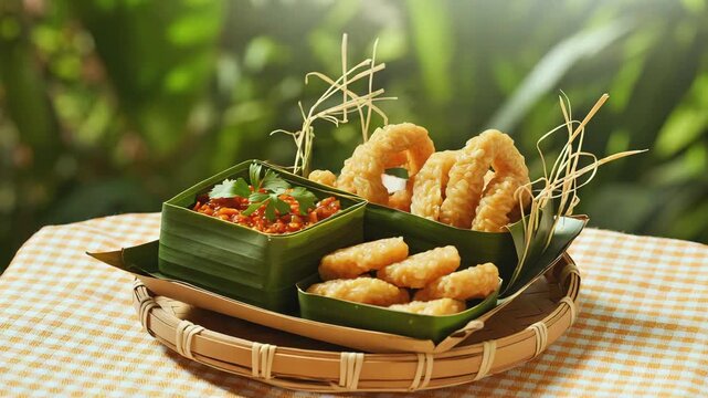 Cinematic Video of Traditional Thai Snack Set on Khantoke Tray with Eco-Friendly Packaging