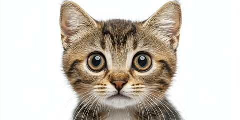 Obraz premium Charming Young Kitten with Striking Green Eyes Posing Elegantly on a White Studio Background.