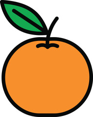 Simple Cartoon Orange Fruit with Leaf Icon