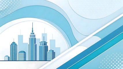 Modern blue cityscape with abstract waves and geometric patterns background