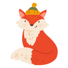 Naklejka premium Cute fox with winter hat