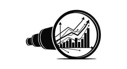 Telescope focusing on growing financial charts, symbolizing future investment and growth.