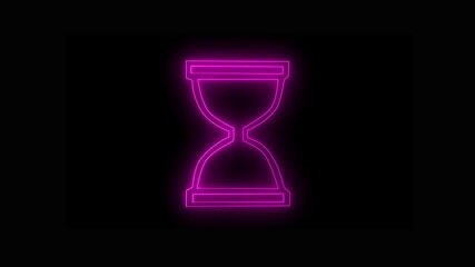Glowing neon hourglass icon isolated on black background. HD Video motion graphic animation, alpha channel included. glitch, history time, hour,