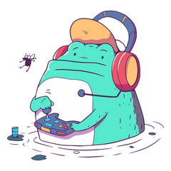 Gamer frog cartoon © Vexels