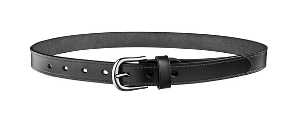 Close-up of a stylish black leather belt with shiny buckle. Perfect for fashion design, blogs, and online store visuals.