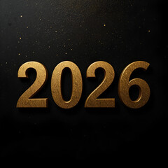 Golden textured 3d numbers announcing the year 2026 against a dark background with sparkling dust