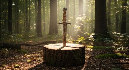 sword stab on wood log