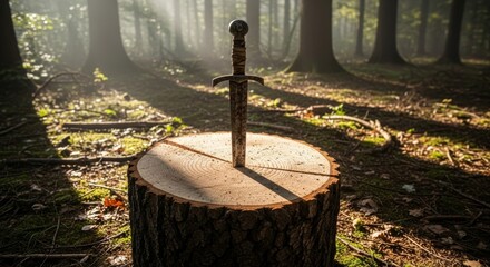 sword stab on wood log
