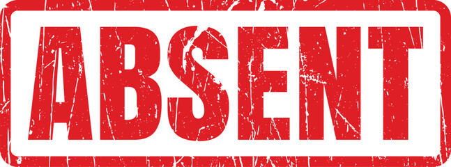 The red absent stamp with distressed texture stands prominently on the isolated white background © Ratna