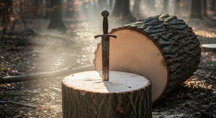 sword stab on wood log