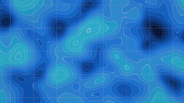 Animated changing topological map render with coordinates grid. Looping animation that represents map making, land surveying, geography and construction or architecture plan background pattern video. 