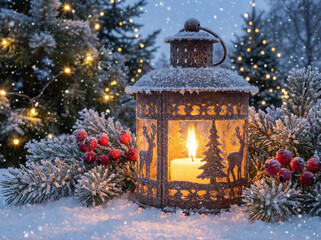christmas lantern in the snow