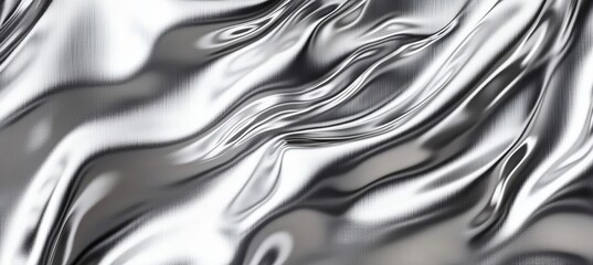 Elegant Silver Metal Sheet Unfurling with Abstract Chrome Reflection for Modern Design Backgrounds