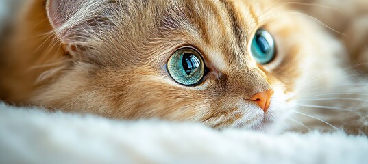 Captivating Ginger Cat with Enchanting Green Eyes Posing Elegantly Against a Crisp White Background