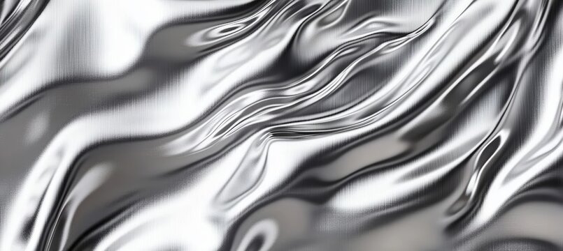Elegant Silver Metal Sheet Unfurling with Abstract Chrome Reflection for Modern Design Backgrounds