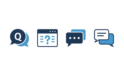 Modern communication icons for business Q&A sessions, feedback requests, and customer support interactions that create engaging conversations and solutions