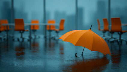 Protecting investments with strategic planning under a financial umbrella in a modern office setting