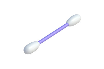 Cotton swab of purple color isolated on white background. Hygienic stick. Soft buds. Cosmetics accessories for beauty salon. Medical equipment. 3d render