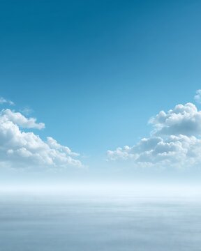 Clear Blue Sky with Clouds Over Calm Water